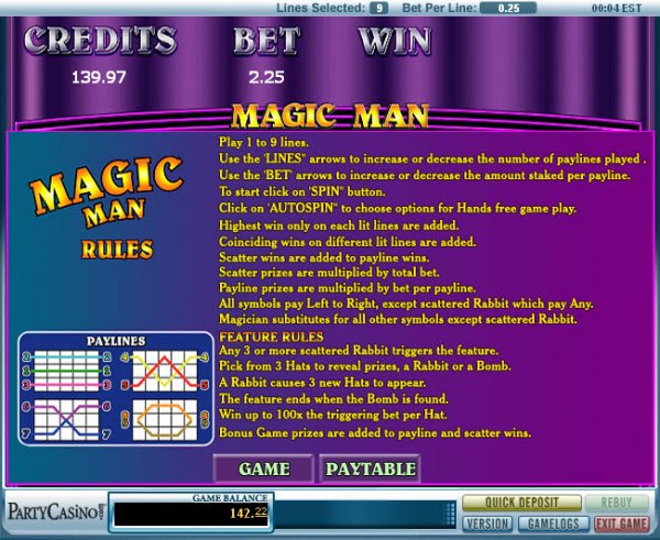 Magic Man Slots Rules