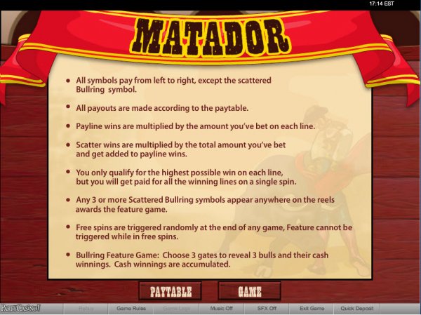 Matador Slots Rules