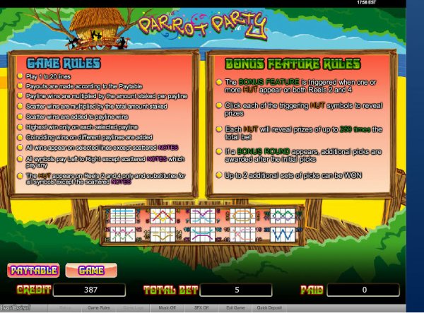 Parrot Party Slots Feature Rules