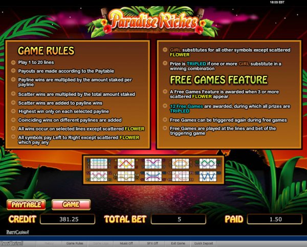 Paradise Riches Slot Rules