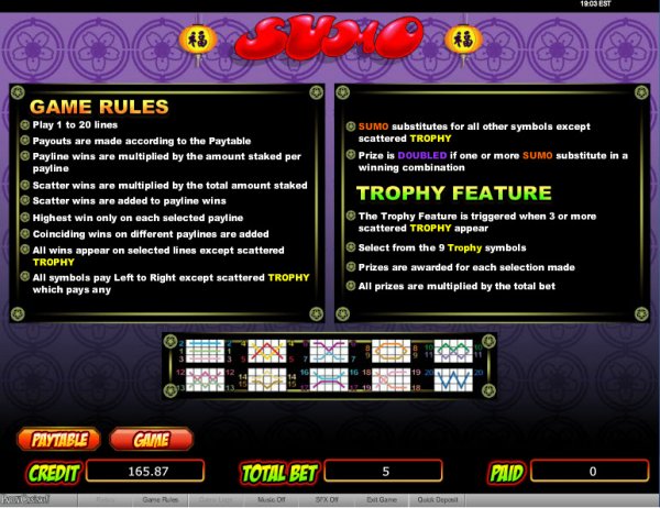 Sumo Slots Feature Rules