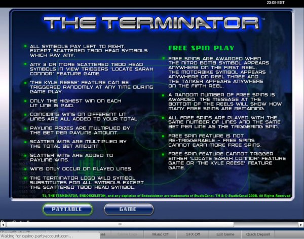 The Terminator  Slots Feature Rules