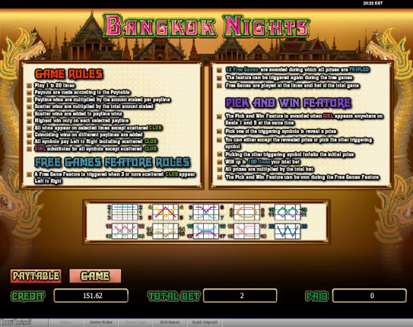 Bangkok Nights Slots Rules