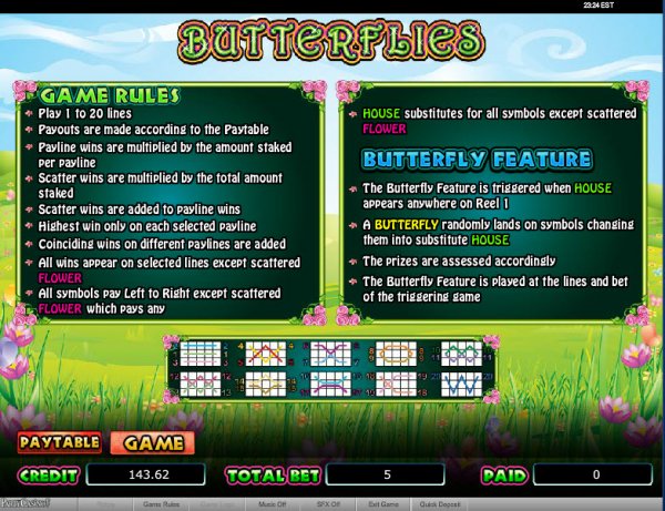 Butterflies Slots Game Rules
