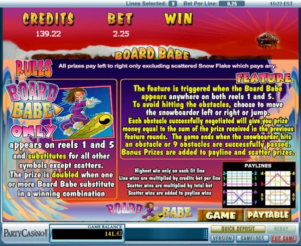 Board Babe Slots Feature Rules
