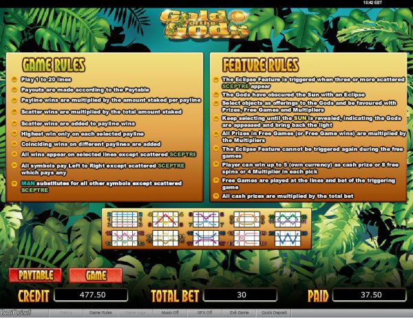 Gold of the Gods Slots Game Rules