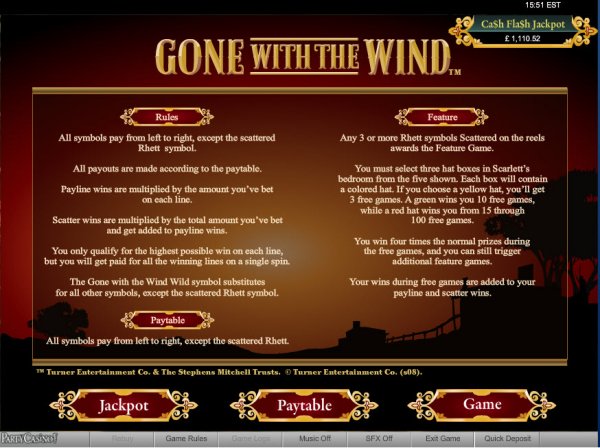 Gone With The Wind  Slots Features