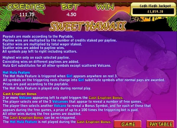 Sweet Hawaii Slots Game Rules