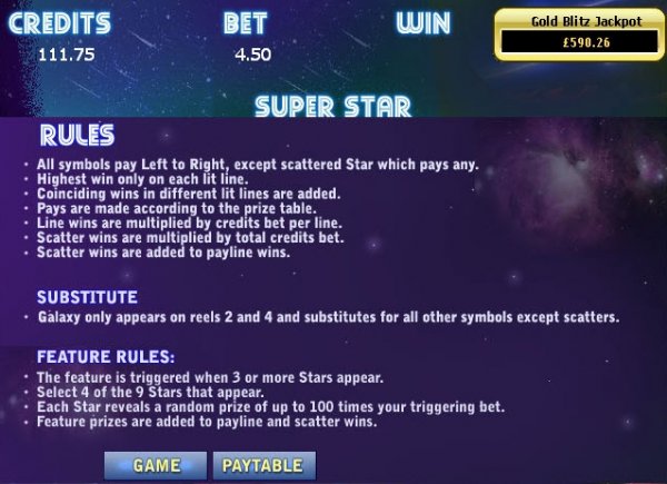 Super Star Slots Game Rules