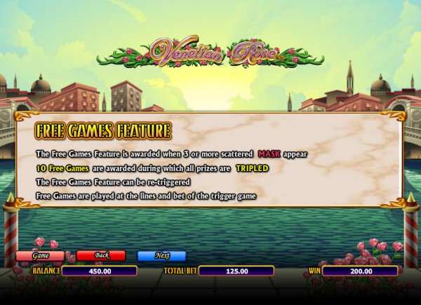 Venetian Rose Slots Feature Rules