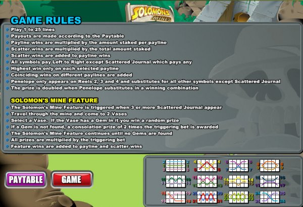 Solomon's Mine Slots Game Rules