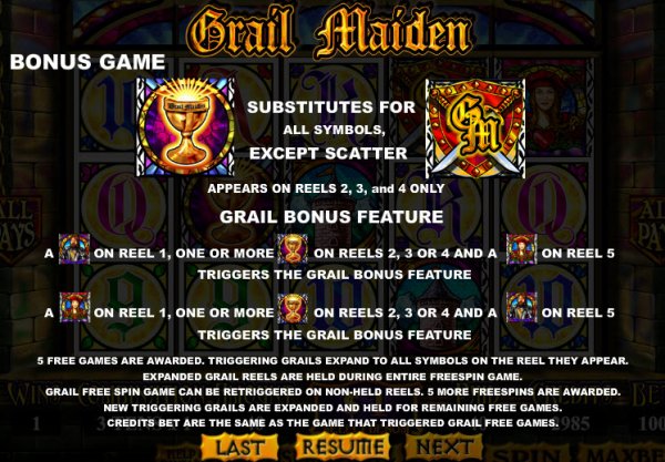 Grail Maiden Slots Bonus Rules