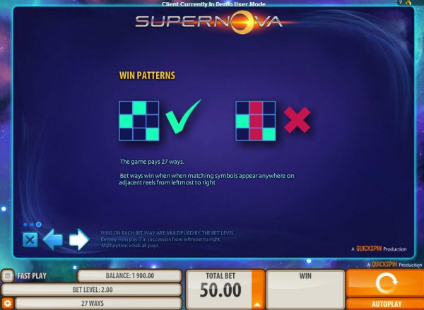 Supernova Slots Win Patterns