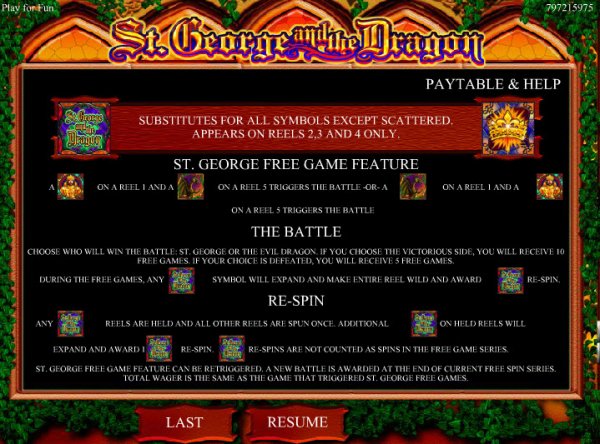 St. George and the Dragon Slots Bonus Rules