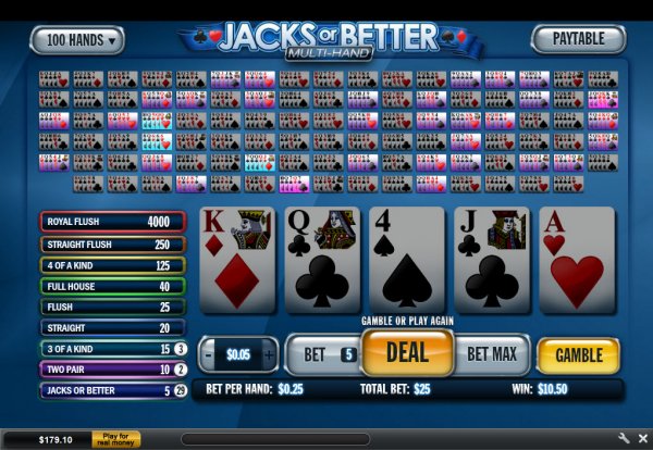 Jacks or Better Multihand Video Poker Game