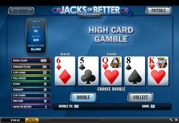 Jacks or Better Multihand  High Card Gamble