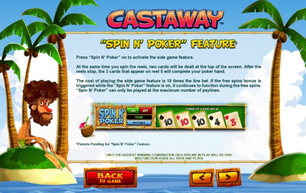 Castaway Slots Spin 'n Poker Feature