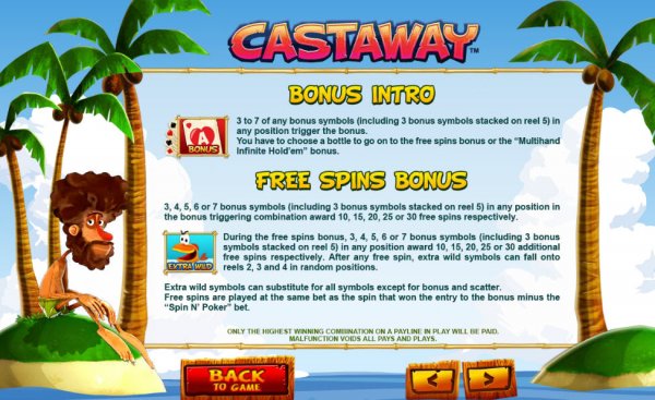 Castaway Slots Bonus and Free Spins