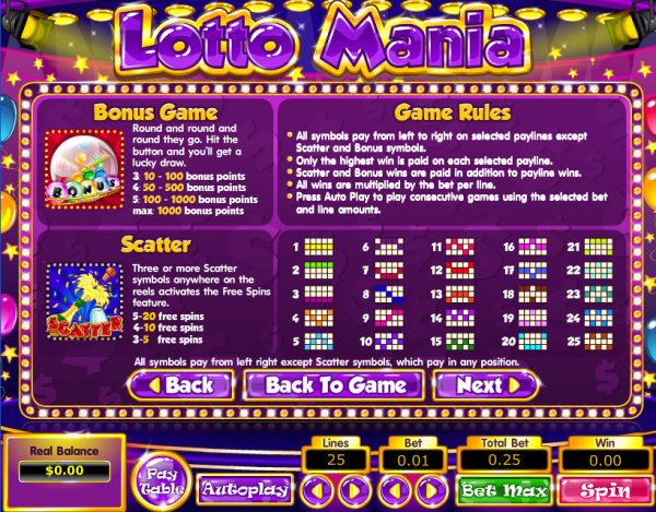 Lotto Mania Slots Bonus Rules