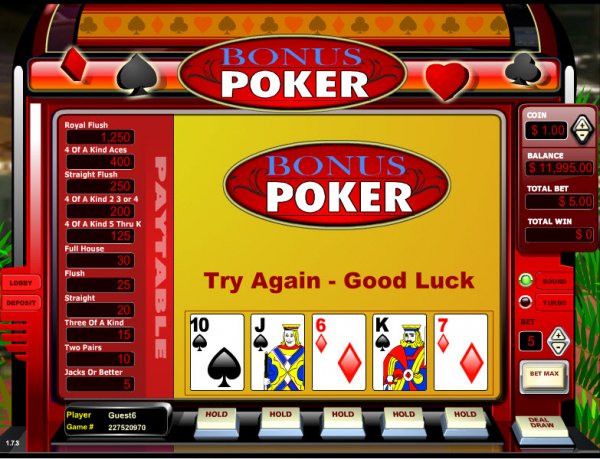 Bonus Poker  Single Hand Video Poker Game
