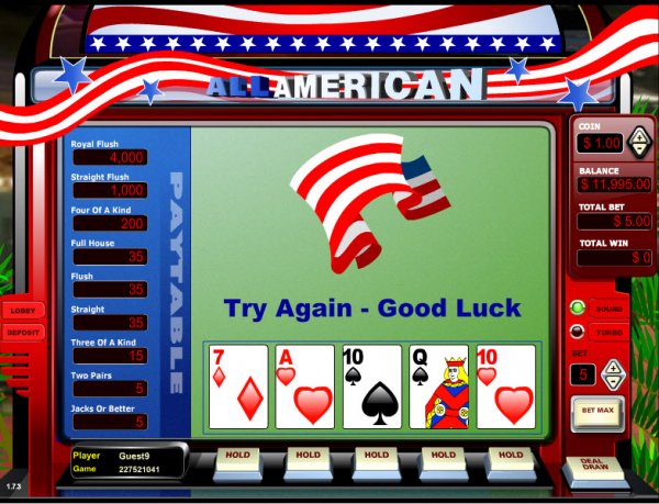 All American Single Hand Video Poker Draw