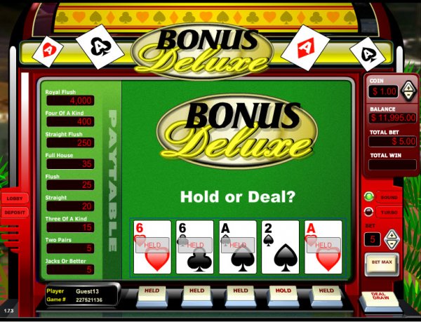 Bonus Deluxe Single Hand Video Poker Hold 2-Pair