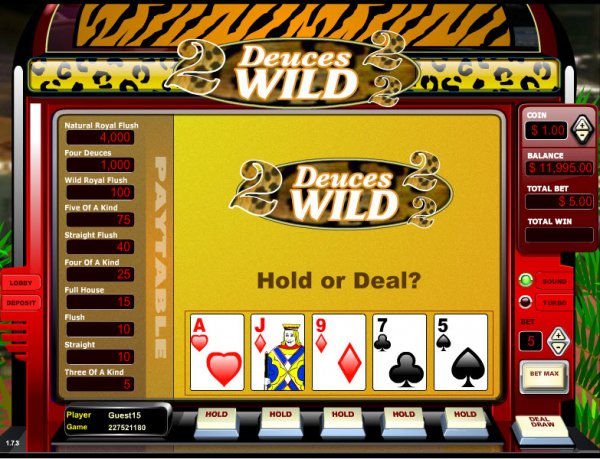 Deuces Wild Single Hand Video Poker Game Play