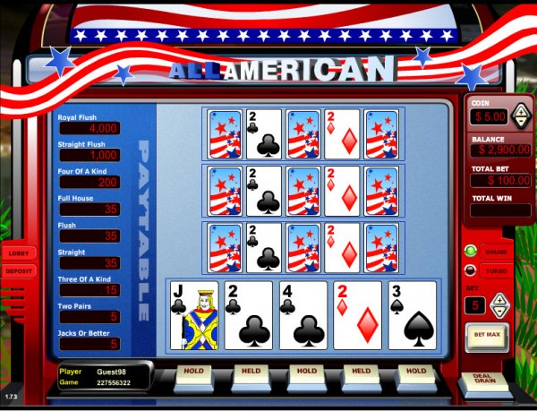 All American Four Hand Video Poker Game
