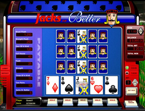 Jacks or Better Four Hand Video Poker Game