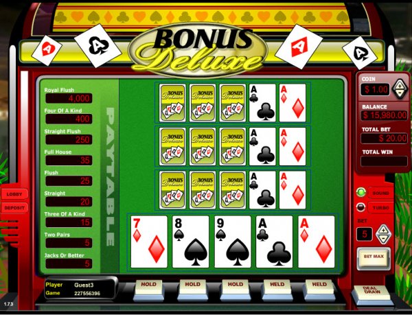 Bonus Deluxe Four Hand Video Poker Game