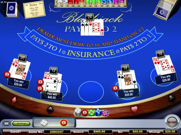 Multi-Hand  Blackjack Game Win