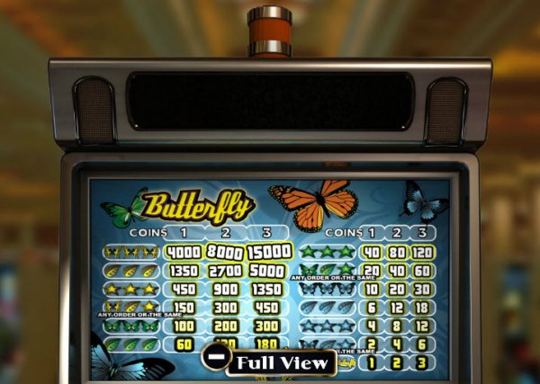 Butterfly Slots Pay Table