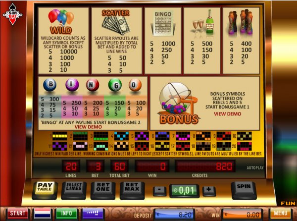 Bingo Reels Slot Pay Table