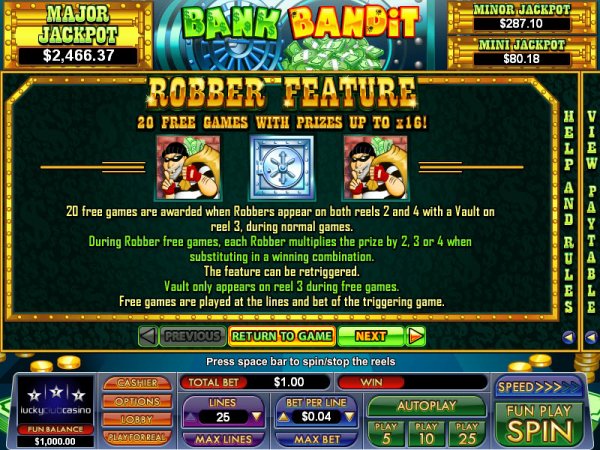 Bank Bandit Slots Robber Feature