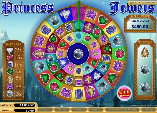 Screenshot of Princess Jewels video slot machine bonus round.