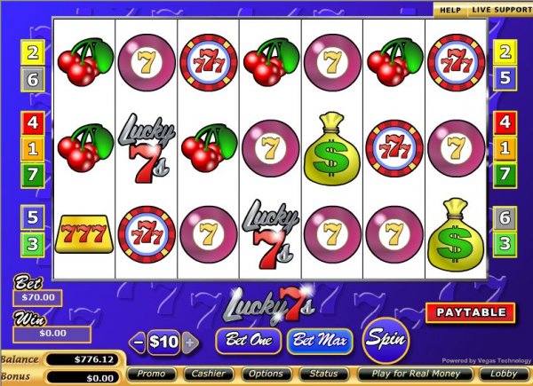 Screenshot of Lucky 7's - 7 reel slot slot by Vegas Technology.