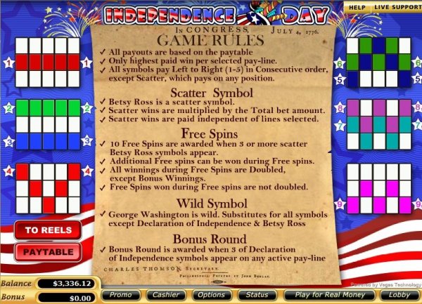 Rules for Independence Day from Vegas Technology.