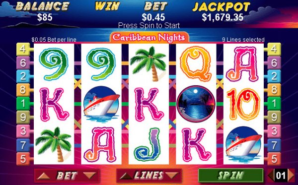 Caribbean Nights Jackpot Slot Game Reels
