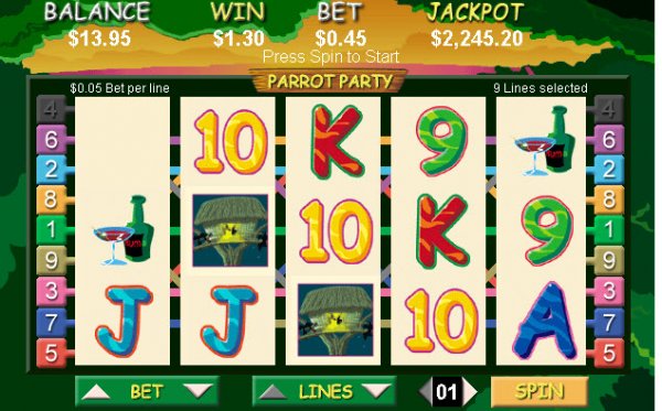 Parrot Party Jackpot Slot Game Reels