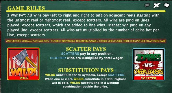 Zombies VS Cheerleaders Slot Game Rules