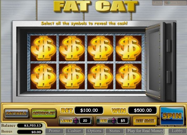 Bonus game from Fat Cat video slots game