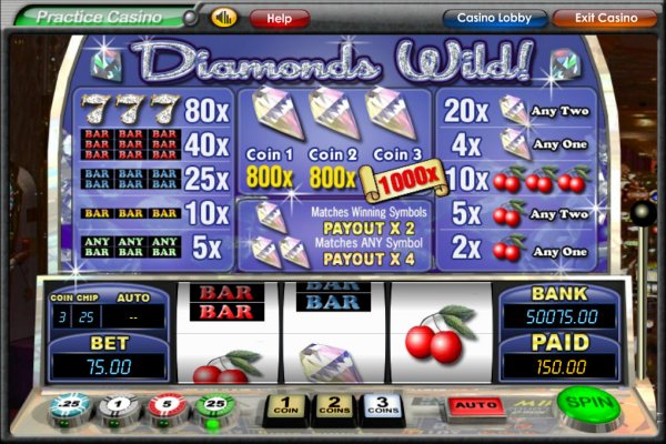 Diamonds Wild! Slot Game Reels and Pay Table