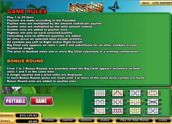 Rules for Jungle King Slots by Vegas Technology