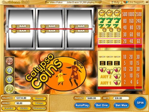 Screenshot of Calypso Coins Slots from Vegas Technology