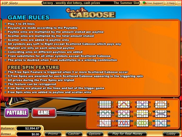 Rules of Cash Caboose Slots from Vegas Technology