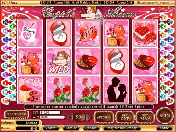 Screenshot of Cupid's Arrow Slots from Vegas Technology