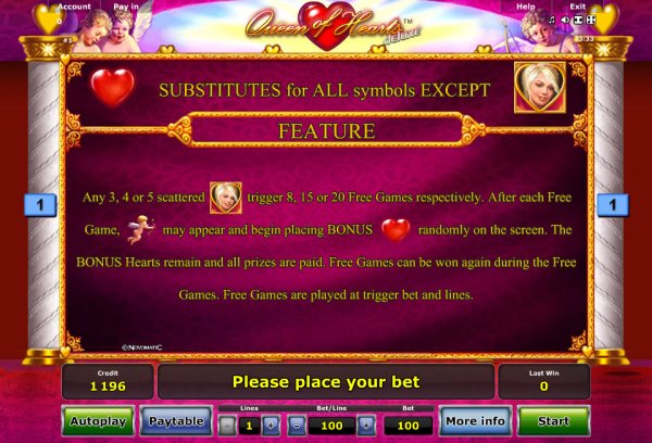 Queen of Hearts Deluxe Slot Features