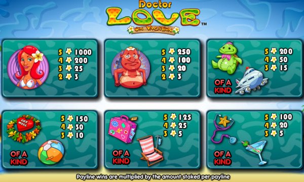 Dr. Love on Vacation Slot Pay Table
