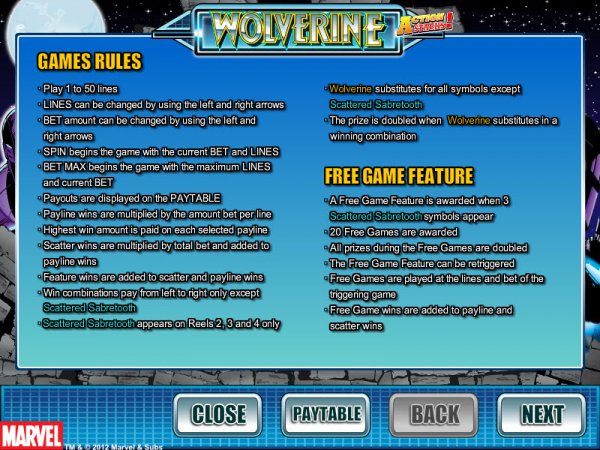 Wolverine Action Stacks Slot Game Rules