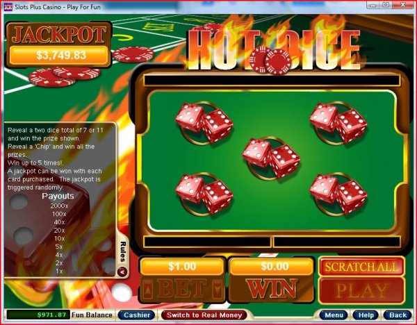 Payouts for Hot Dice Scracher by RealTime Gaming